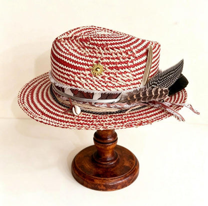 Straw Medium Brim Fedora Hat – Summer Hat – handmade straw fedora hat by artisan Ruby Cantero, detail view 3 | Pokijomba Hats