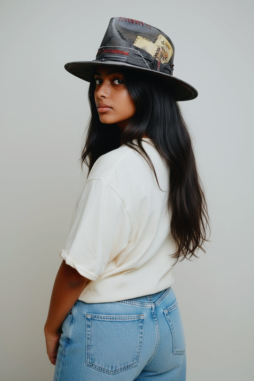 Rare Vintage Skull Hat – Amager – Leather Effect Felt Hat