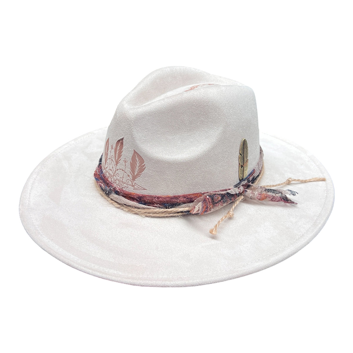 Dandelion – Wide Brim Suede Engraved Fedora Hat in Ivory