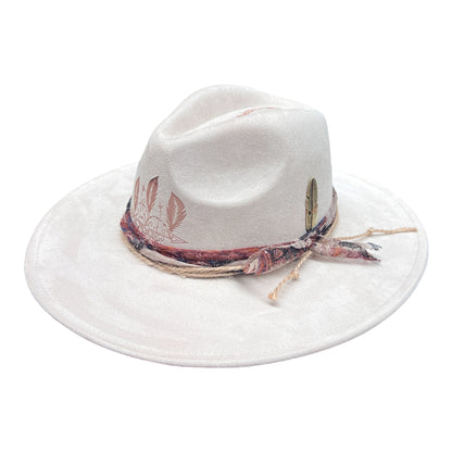 Dandelion – Wide Brim Suede Engraved Fedora Hat in Ivory