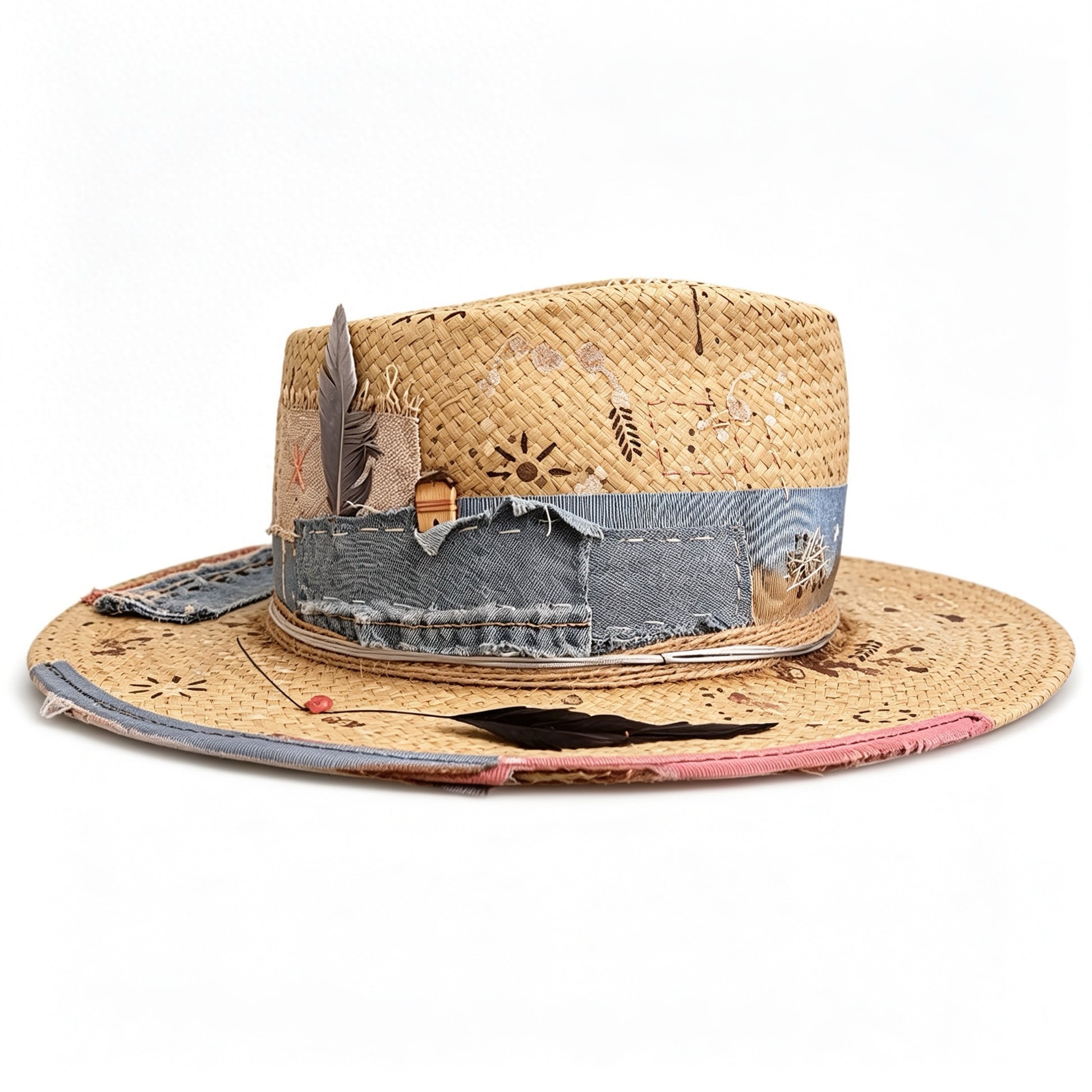 Wide Brim Straw Hat – Artist – handmade straw wide brim hat by artisan Ruby Cantero, detail view 2 | Pokijomba Hats