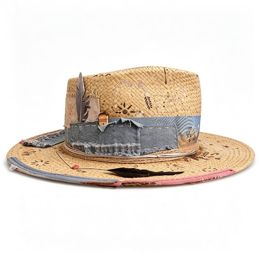 Wide Brim Straw Hat – Artist – handmade straw wide brim hat by artisan Ruby Cantero, detail view 2 | Pokijomba Hats