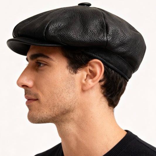 Newsboy Voluminous Cap – Peaky Blinders 100% Genuine Leather Baker Hat – Vintage Gangster Men’s Headwear