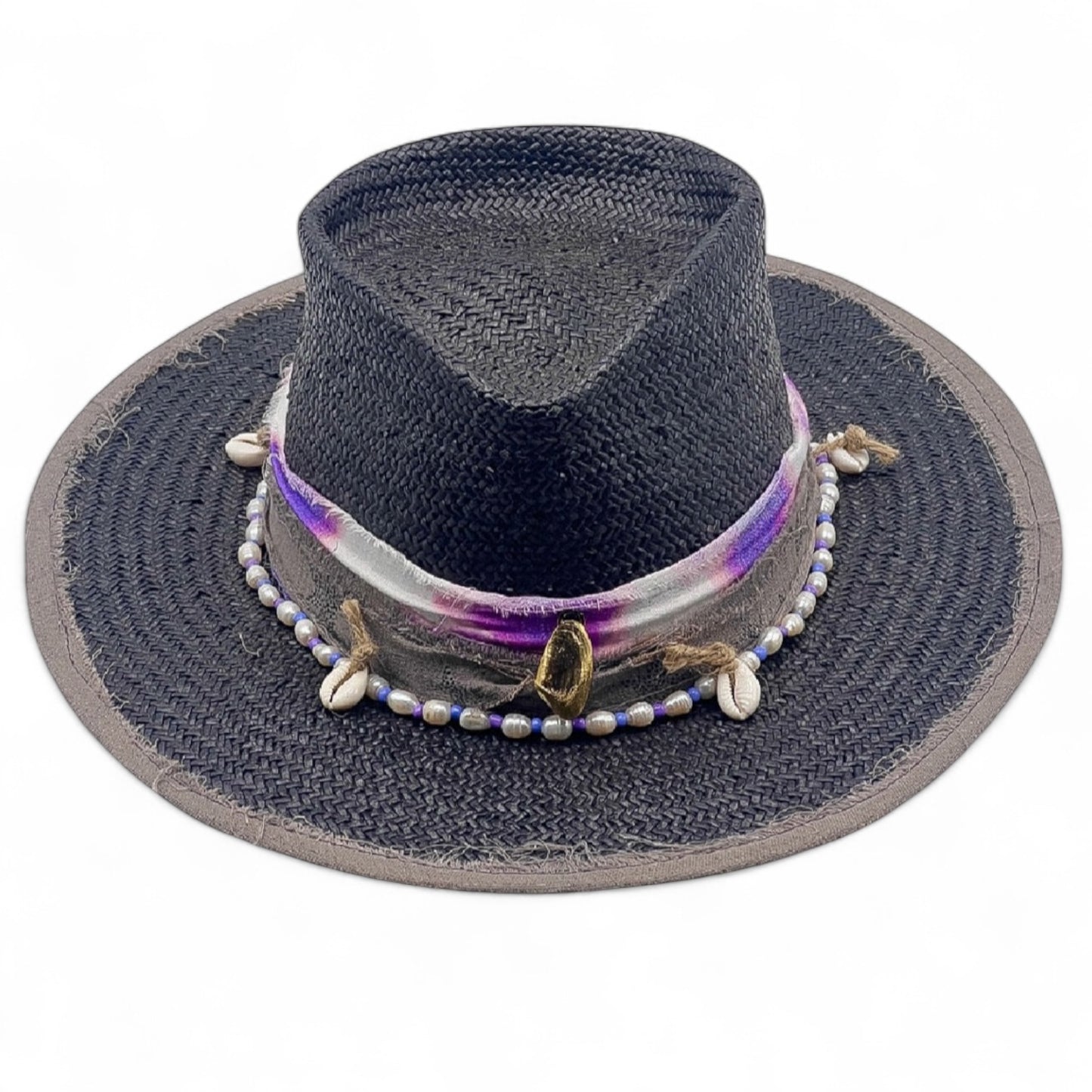 Berta – Black Straw Vegan Fedora Hat – Bohemian Style – Summer Hat