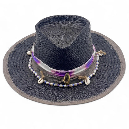 Berta – Black Straw Vegan Fedora Hat – Bohemian Style – Summer Hat