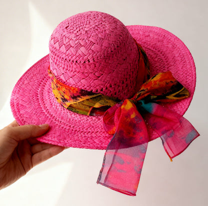 The Marbella — Wide Brim Hot Pink Straw Hat |… – handcrafted straw hat made in Italy, detail view 4 | Pokijomba Hats