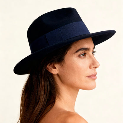 Classic Teardrop Fedora Hat – Foldable, Waterproof & Flexible Indiana Wool Felt Hat in Dark Blue