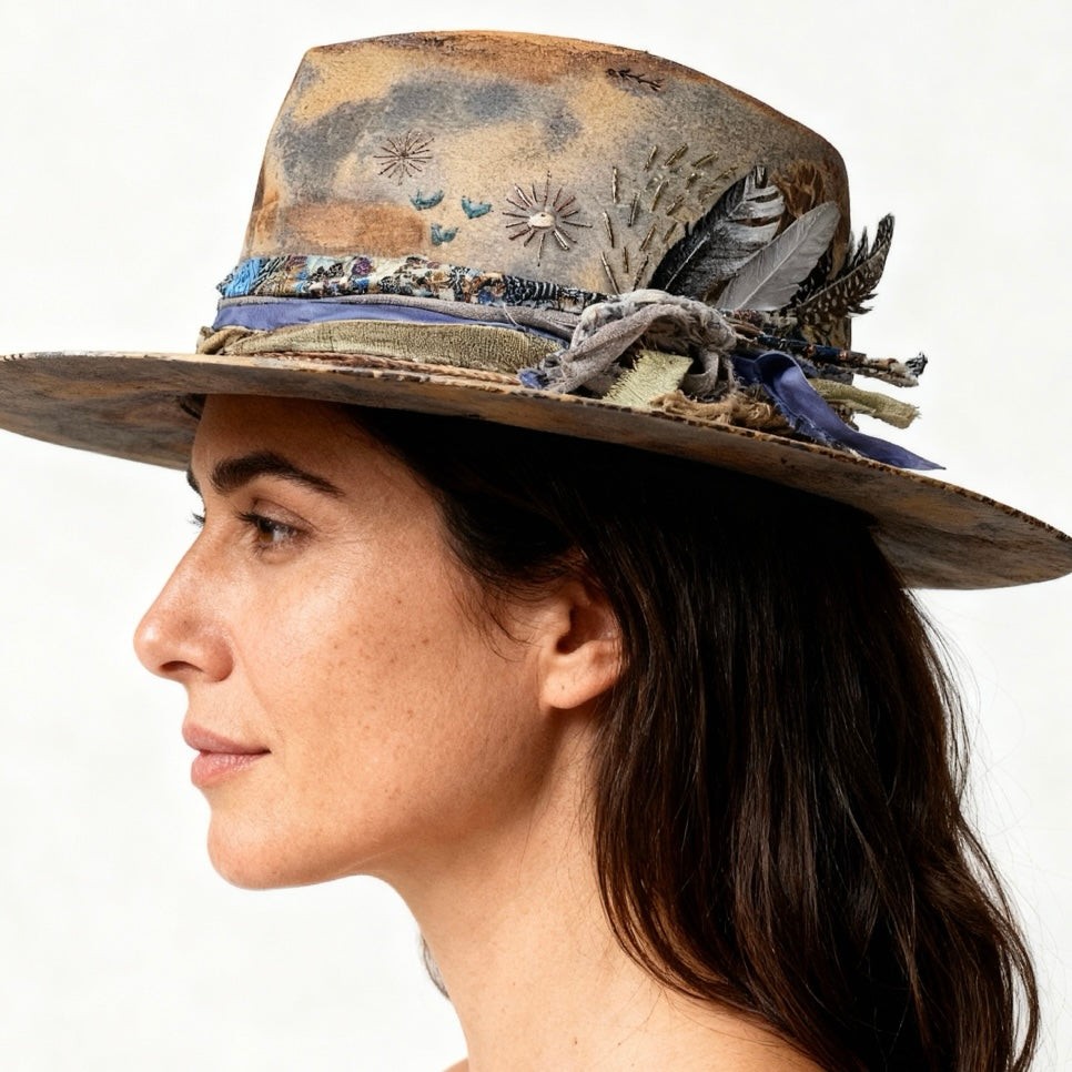 Boho Soul | Rare Vintage Indigo Fedora – Handcrafted Felt Hat Dyed in Natural Indigo