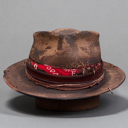 Rare Vintage Felt Hat – 13 knots – Distressed Western Bandana Hat