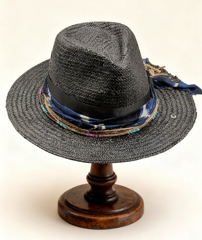 Santorini – Black Straw Fedora Hat