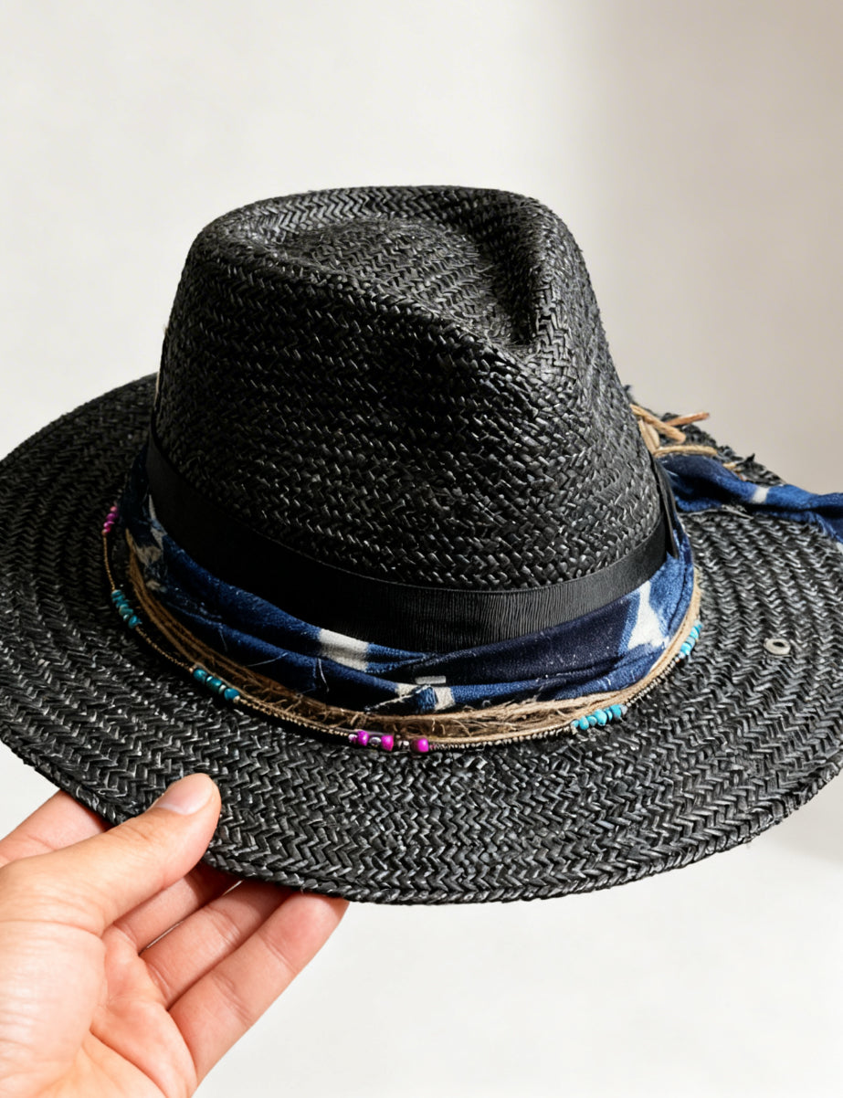 Santorini – Black Straw Fedora Hat