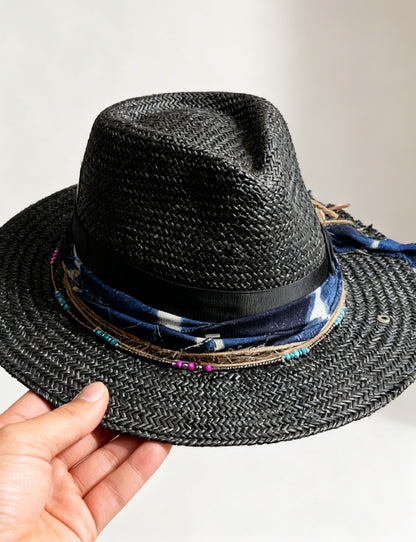 Santorini – Black Straw Fedora Hat