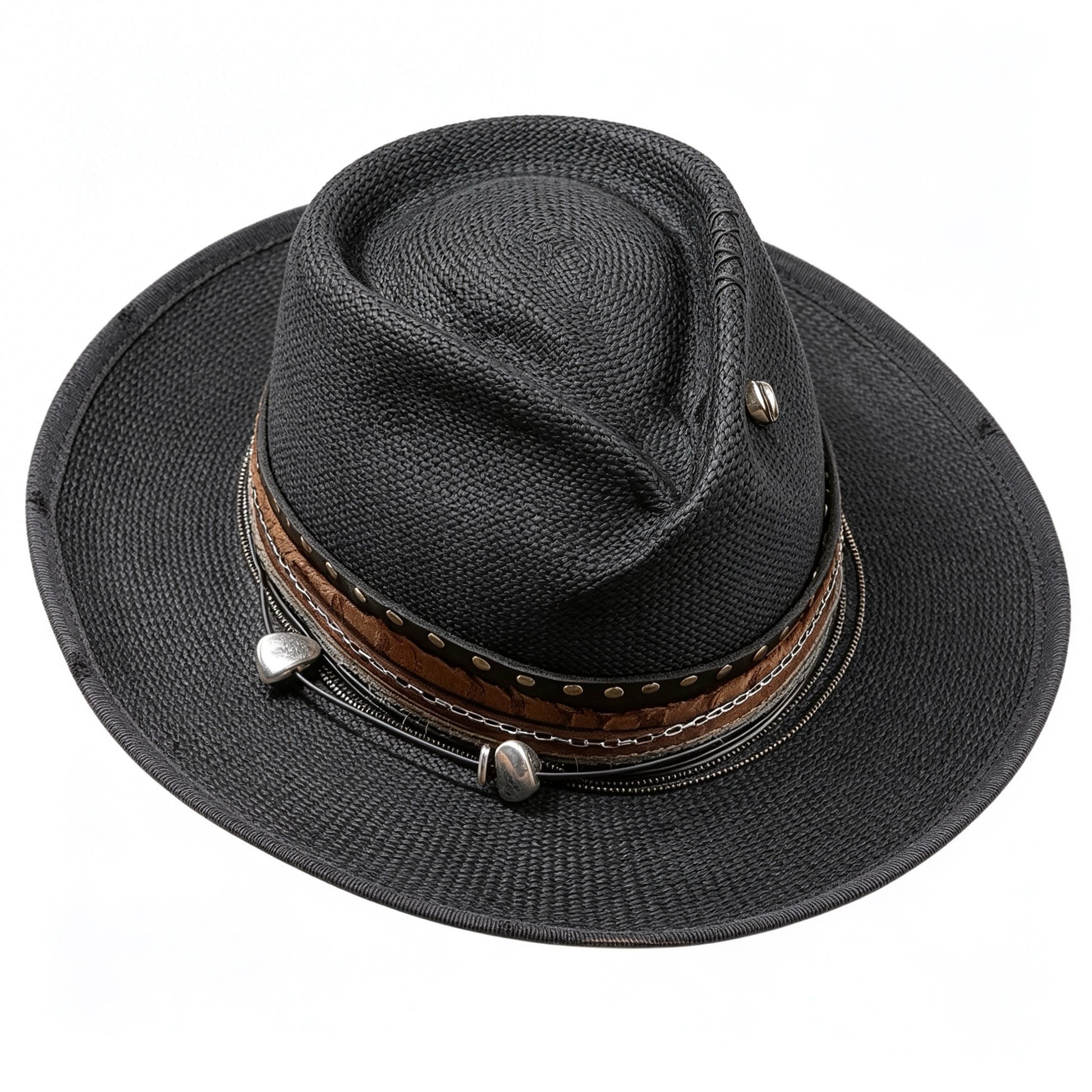 Straw Medium Brim Fedora Hat – Summer Hat – handmade straw fedora hat by artisan Ruby Cantero, detail view 4 | Pokijomba Hats