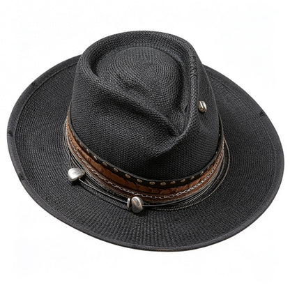 Straw Medium Brim Fedora Hat – Summer Hat – handmade straw fedora hat by artisan Ruby Cantero, detail view 4 | Pokijomba Hats