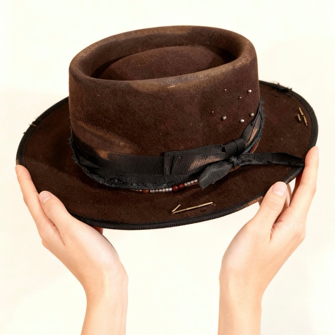 Chloe – Brown Wool Felt Round Crown Hat
