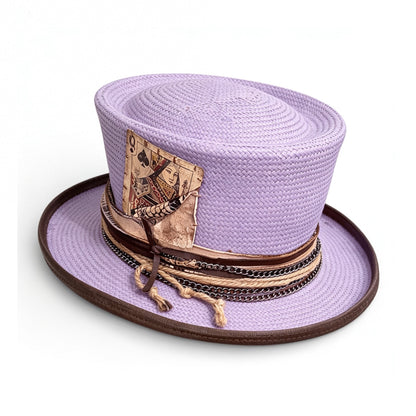 Purple Straw Top Hat – Summer Rare Top Hat – handmade straw top hat by artisan Ruby Cantero, detail view 4 | Pokijomba Hats