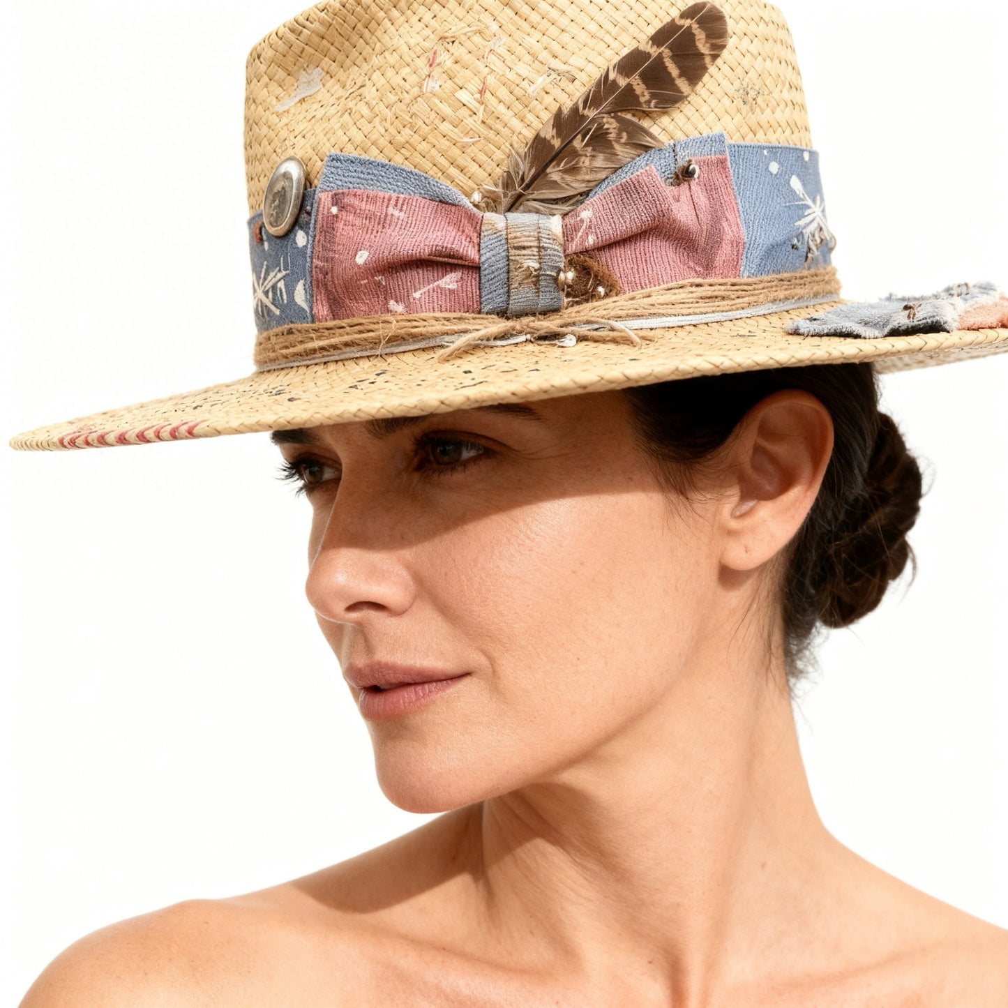 Wide Brim Straw Hat – Artist – handmade straw wide brim hat by artisan Ruby Cantero, detail view 5 | Pokijomba Hats