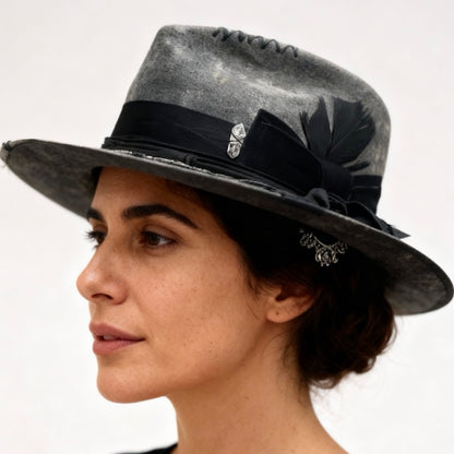 Heat Waves Tie-Dye Felt Hat | Handmade Wool Fedora with Boho Details | Unisex Artisan Hat