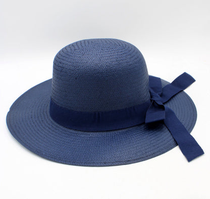 The Portofino — Wide Brim Navy Blue Straw Hat | Tonal Grosgrain Bow | Made in Italy