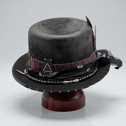 Brave Soul – Black Wool Felt Hat – Leather Effect