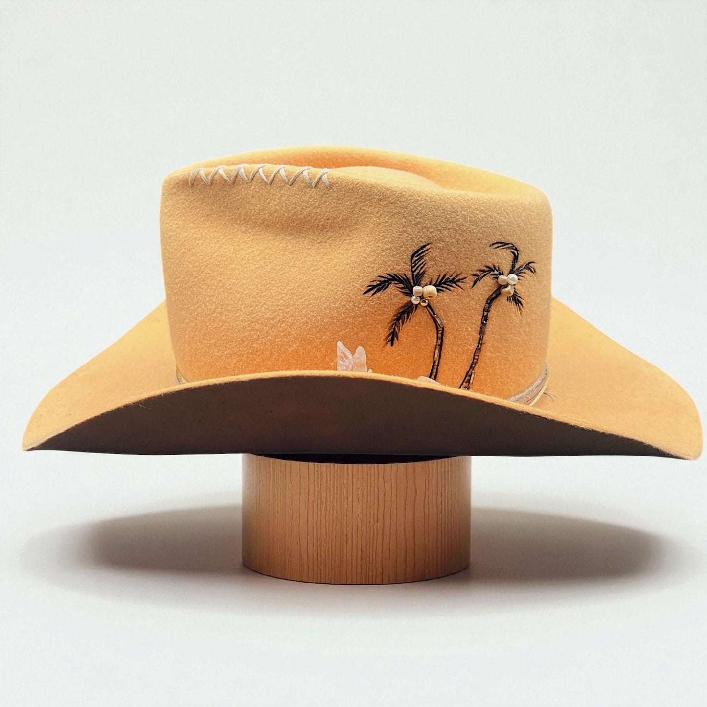 In Stock – Palm Beach – Boho Chic Ochre  Felt Cowboy Hat with Palm Design