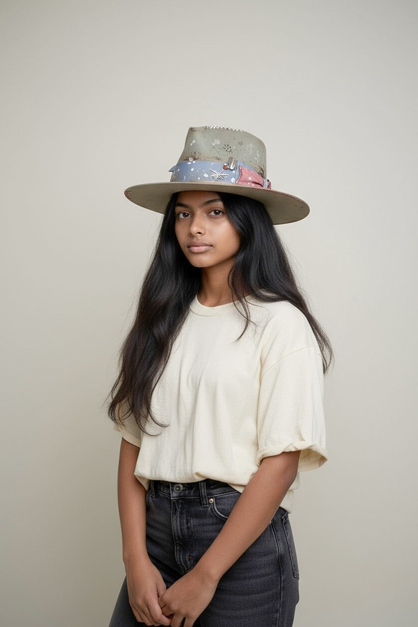 Rare Vintage Style Rabbit Felt Hat – Out Of The Ordinary – Hand-Painted Artistic Hat – Unique Luxury Felt Hat for Men and Women