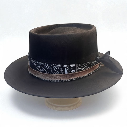 Marcus – Western Bandana Round Crown Hat | Wool Felt Handmade Hat