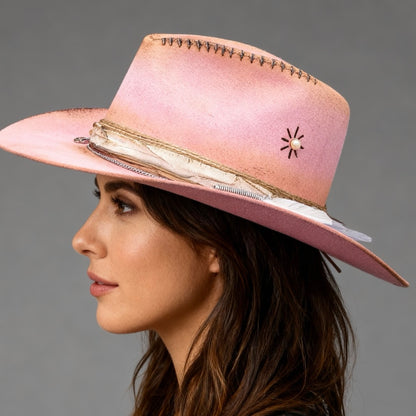 The Sweet Vinyl – Pink Western Cowboy Wool Felt Hat