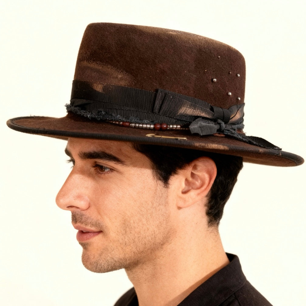 Chloe – Brown Wool Felt Round Crown Hat