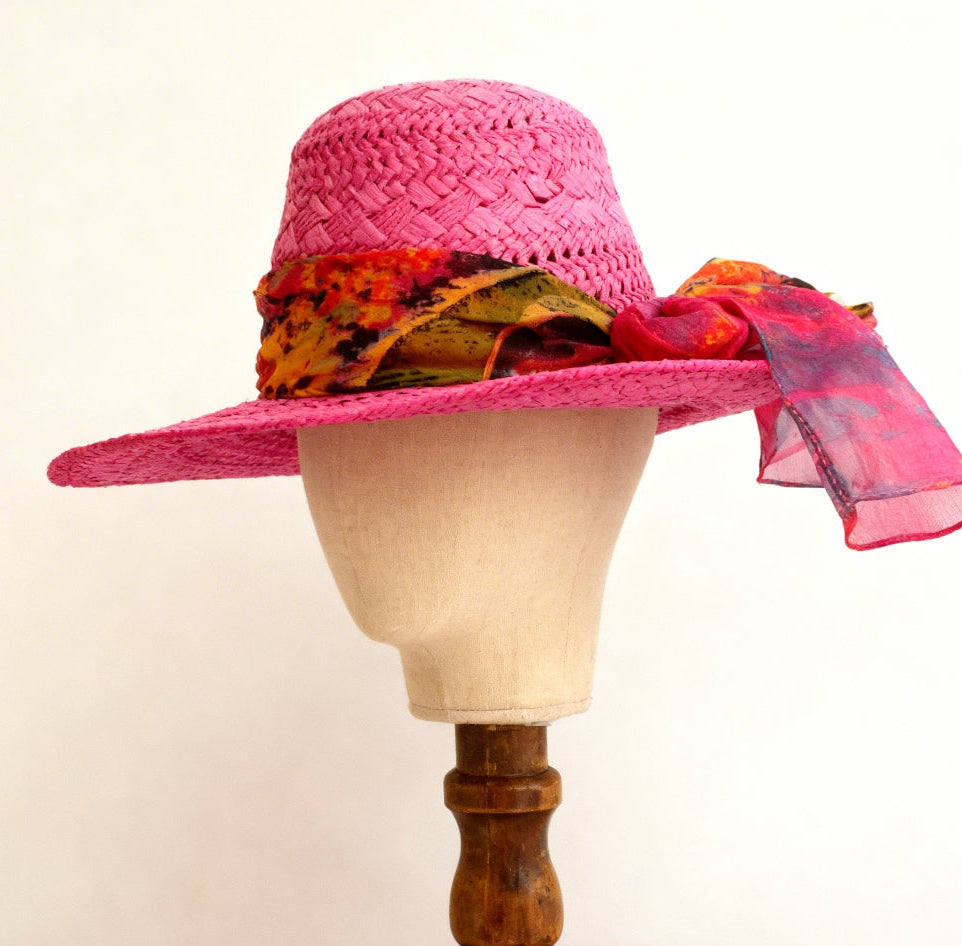 The Marbella — Wide Brim Hot Pink Straw Hat |… – handcrafted straw hat made in Italy, detail view 6 | Pokijomba Hats