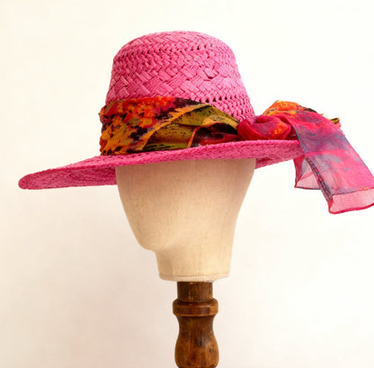 The Marbella — Wide Brim Hot Pink Straw Hat |… – handcrafted straw hat made in Italy, detail view 6 | Pokijomba Hats