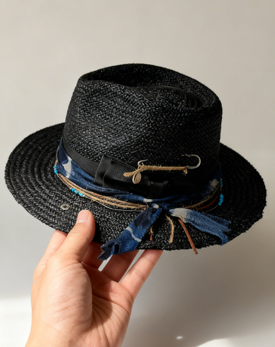 Santorini – Black Straw Fedora Hat