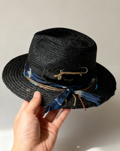 Santorini – Black Straw Fedora Hat