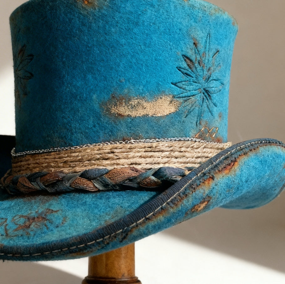Patina Dream – Blue Wool Felt Low Top Hat
