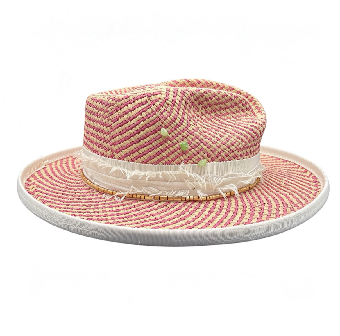 Straw Medium Brim Fedora Hat – Summer Hat – handmade straw fedora hat by artisan Ruby Cantero, detail view 3 | Pokijomba Hats