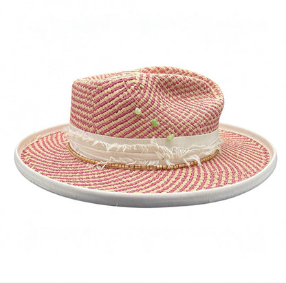 Straw Medium Brim Fedora Hat – Summer Hat – handmade straw fedora hat by artisan Ruby Cantero, detail view 3 | Pokijomba Hats