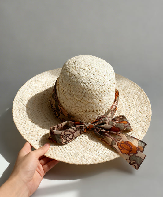 The Capri — Wide Brim Floppy Straw Hat | Floral Silk Scarf | Made in Italy