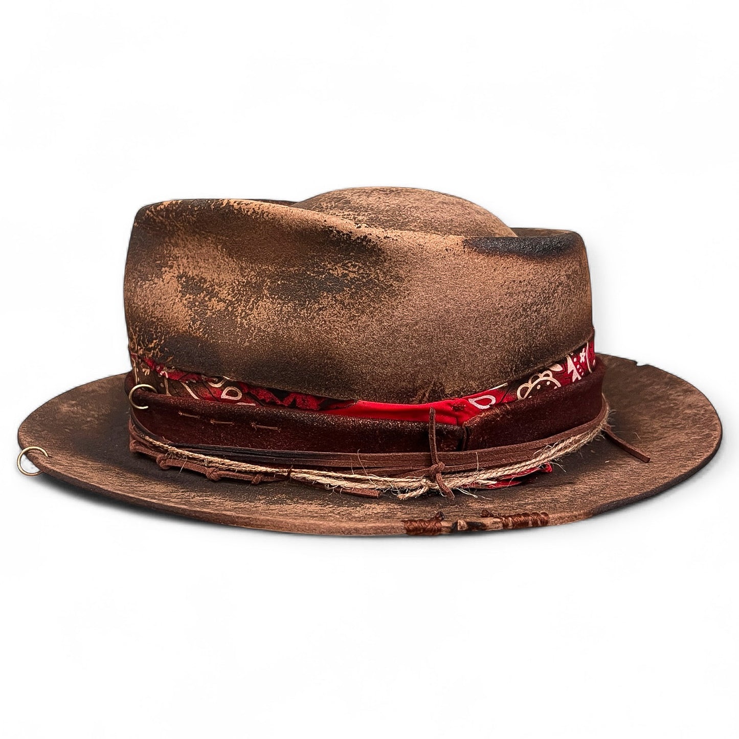 Rare Vintage Felt Hat – 13 knots – Distressed Western Bandana Hat