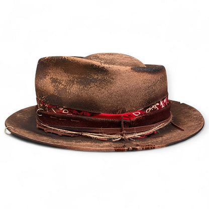 Rare Vintage Felt Hat – 13 knots – Distressed Western Bandana Hat