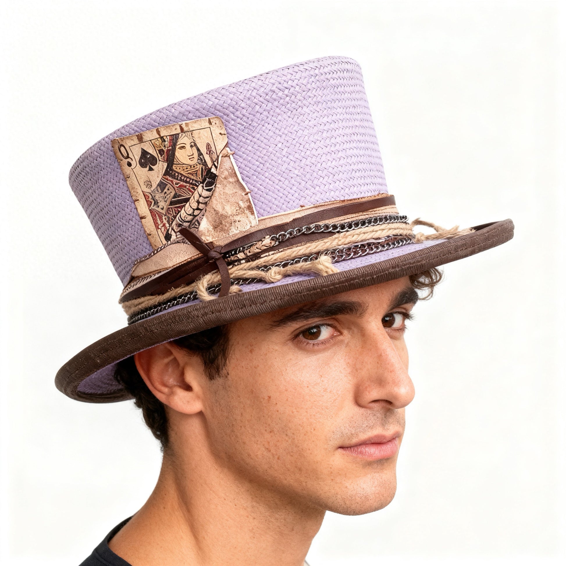 Purple Straw Top Hat – Summer Rare Top Hat – handmade straw top hat by artisan Ruby Cantero | Pokijomba Hats