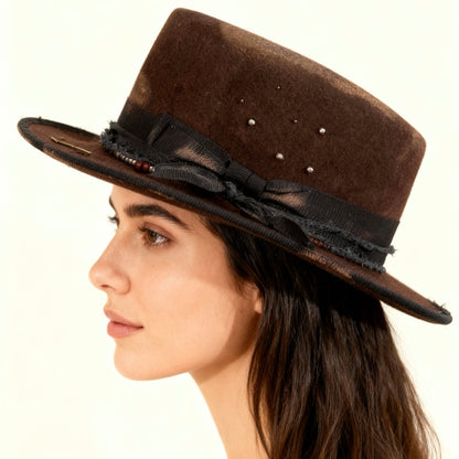 Chloe – Brown Wool Felt Round Crown Hat