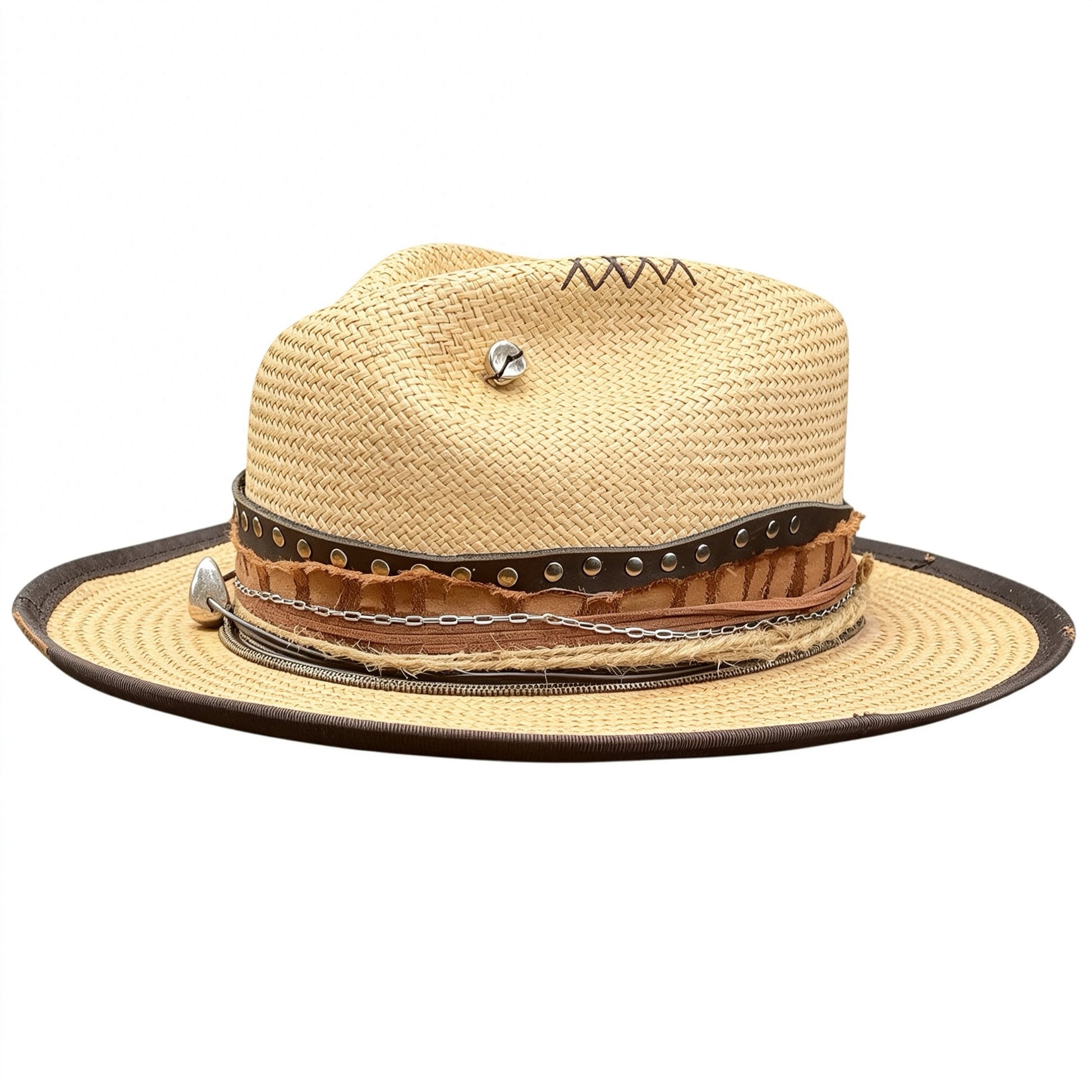 Straw Medium Brim Fedora Hat – Summer Hat – handmade straw fedora hat by artisan Ruby Cantero, detail view 2 | Pokijomba Hats
