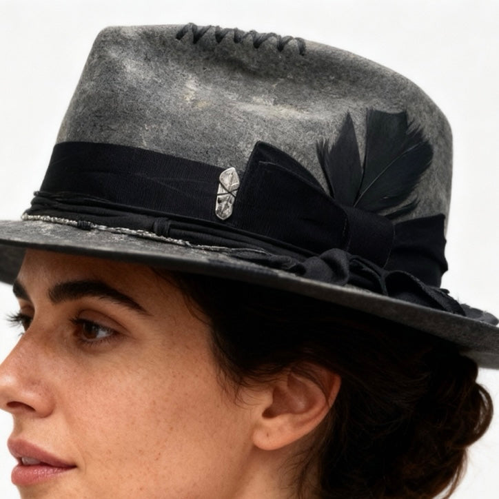 Heat Waves Tie-Dye Felt Hat | Handmade Wool Fedora with Boho Details | Unisex Artisan Hat