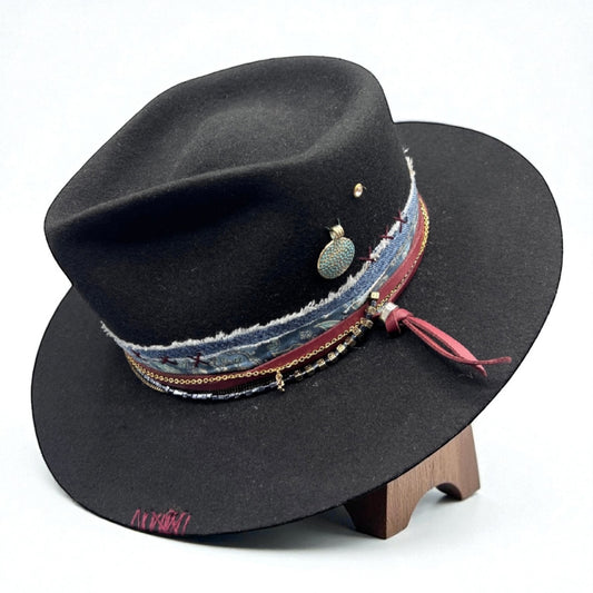 Kora – Black Wool Felt Fedora Bat – The Bohemian