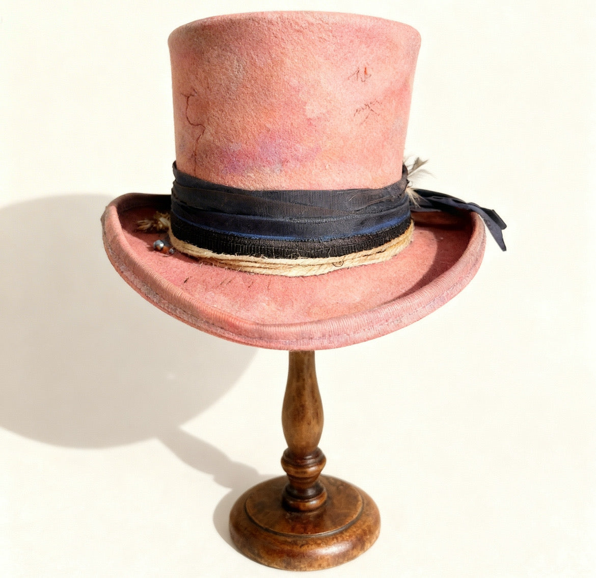 Pink Watercolor Dream – Edgy Distressed Wool Felt Top Hat