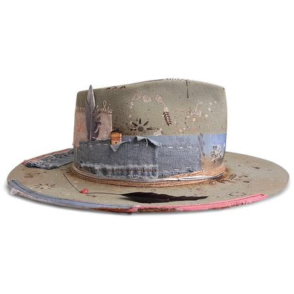 Rare Vintage Style Rabbit Felt Hat – Out Of The Ordinary – Hand-Painted Artistic Hat – Unique Luxury Felt Hat for Men and Women