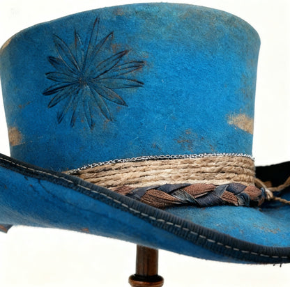Patina Dream – Blue Wool Felt Low Top Hat