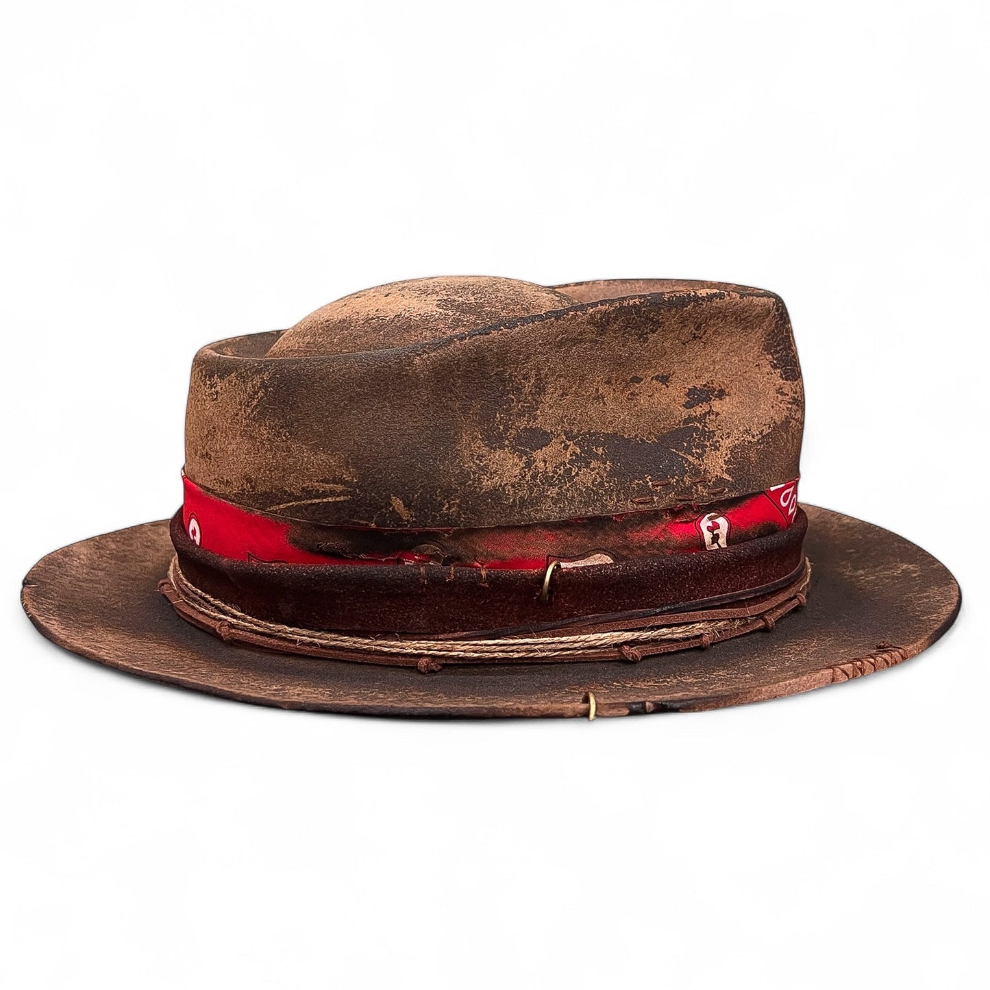 Rare Vintage Felt Hat – 13 knots – Distressed Western Bandana Hat