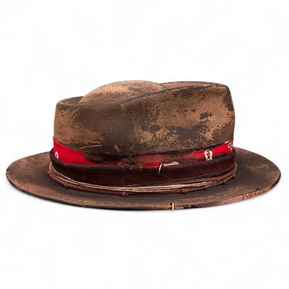 Rare Vintage Felt Hat – 13 knots – Distressed Western Bandana Hat