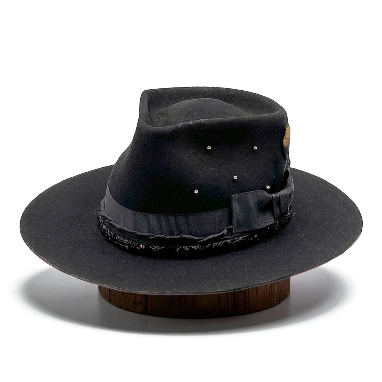 Noir – Black Wool Felt Fedora Hat – Gold Details
